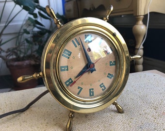 RESTORED Vintage Telechron Clock - Ships Wheel - Brass - New Rotor