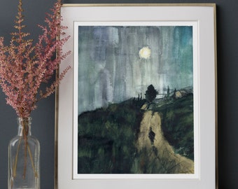Evening Walk * Watercolor Print* Moody Landscape