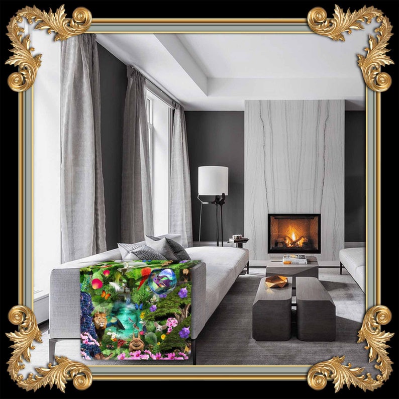 Anthropomorphic Blanket Heaven Throw Blanket Garden of Eden Blanket Cabinet of Curiosities sofa throw blanket