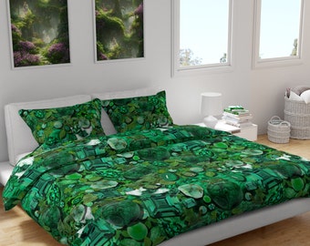 Emerald Green Cotton Comforter Cover, Malachite Bedding, Emerald Green Duvet, Malachite Cotton Comforter Cover
