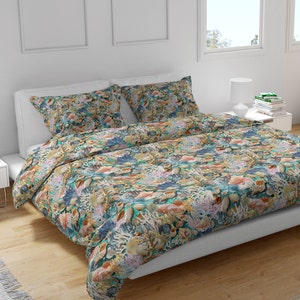 Seashell Coral Cotton Duvet Cover: Nautical Malibu Beach House