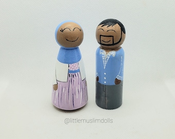 Muslim Peg Doll Wedding Cake Topper Islamic Arabic Hijab Couple Eid Ramadan Muslimah Arab Waldorf Montesorri