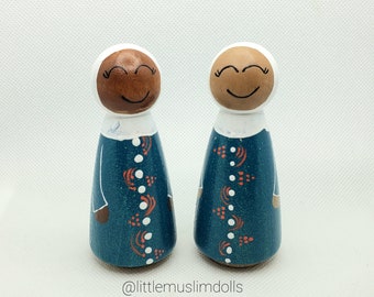 Muslim Peg Doll Sisters Custom Hand painted Wedding Cake Topper Islamic Arabic Hijab Couple Islamic Arabic Muslimah