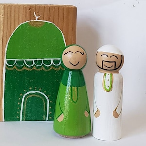 Wooden Masjid Muslim Dolls Peg Dolls Islam Makkah Mecca Hajj Islam Hijab Village Blocks Wood Building blocks