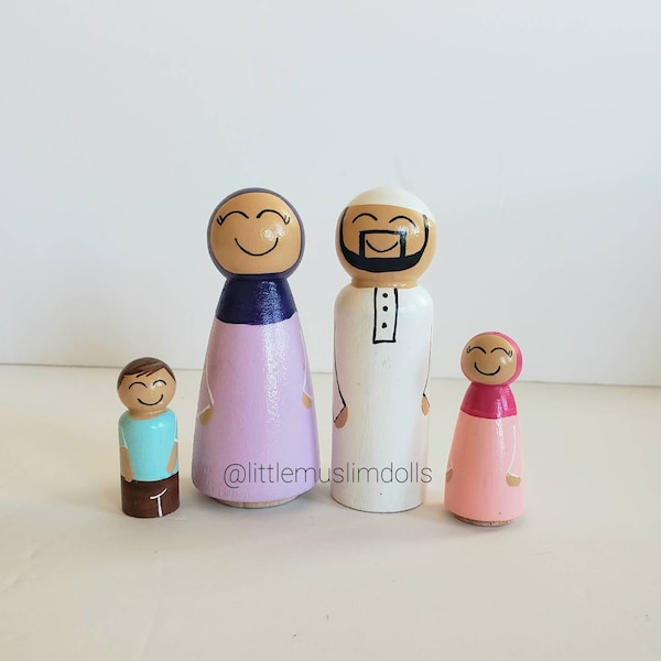 Custom Family Set Simple Streamlined Peg Doll Personalized Muslim Doll Islam Hajj Ramadan Eid Wood People