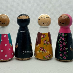 Muslim Doll/ Islamic Doll/ Peg Doll/ Muslim Wedding Cake Topper/ Wooden Doll/ Abaya/ Hijab/ Islamic Toy/ Montessori Doll/Islamic Art/ Peg