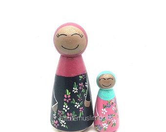 Mommy and Me Doll Muslim Peg Doll Islamic Toy Hijab Arabic Arab