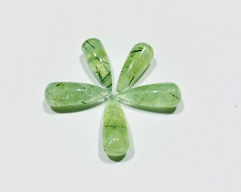 Prehnite Teardrop Cabochons: Green Gemstone Beads (24x9 MM)
