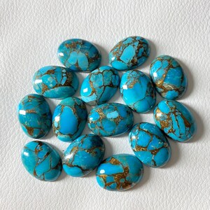 Natural Blue Copper Turquoise, Oval 12X10mm Cabochon, Loose Gemstone, Mohave Turquoise Smooth Cabochon For Jewelry Making Turquoise Cabs