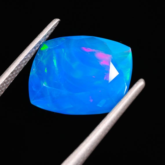 Ethiopian Blue Opal Gemstone: 12x10mm Radiant Faceted Loose Opal