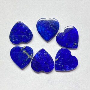 Lapis Lazuli Heart Cabochons: Handmade Flat Bottom Stones, 14x14x3mm (6pcs)