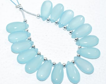 Handmade Aqua Chalcedony Pear Briolette Gemstones: 8x16 mm Jewelry Supplies