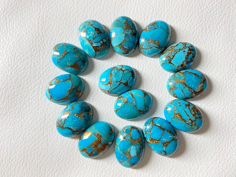 Natural Blue Copper Turquoise 8X10 mm Oval Cabochon Loose Gemstone AB01 Natural Blue Copper Turquoise 8X10 mm Oval Cabochon Loose Gemstone AB01