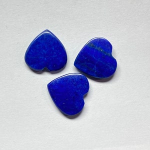 Lapis Lazuli Heart Cabochons: Handmade Gemstone, 14x14x3 MM, 3 Pcs