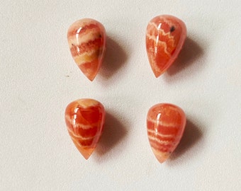 Natural Rhodochrosite Teardrop Beads: Handmade Pink Gemstone Cabochons (12x8 MM, 2 Pair)