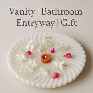 White Marble Tray | Luxury Handcrafted Catchall, Vanity Organizer, Bathroom Decor, Serving Platter for Bedroom & Entryway