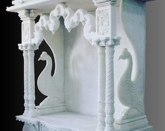 Tempio domestico indiano personalizzato in marmo bianco, realizzato a mano, alto 72 pollici (circa 183 cm).