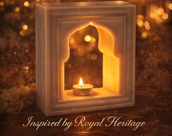 White Marble Mughal Lamp Niche | Tealight Marble Lantern | Home Temple Accent | Hand-crafted
