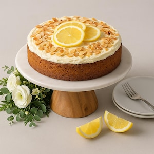 White Marble Cake Stand with Wooden Base – 10&quot; Round Pedestal Tray for Dessert, Centerpiece, Kitchen Decor & Wedding Display