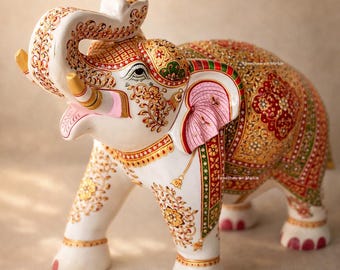 Handcrafted Marble Elephant Statue,  Figurine, Indian Home Decor, Vastu Elephant, Rajasthani Handcrafted Sculpture, Housewarming Gift