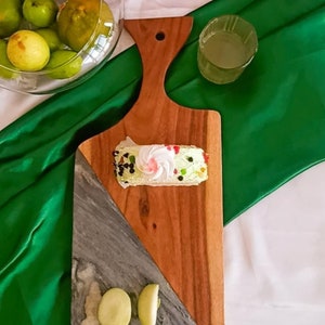 Cheese Board Marble & Wood Serving Board Bold Design Charcuterie Meal Prep Housewarming Gift At Home Chef Gifts for Him 11inch Rectangular