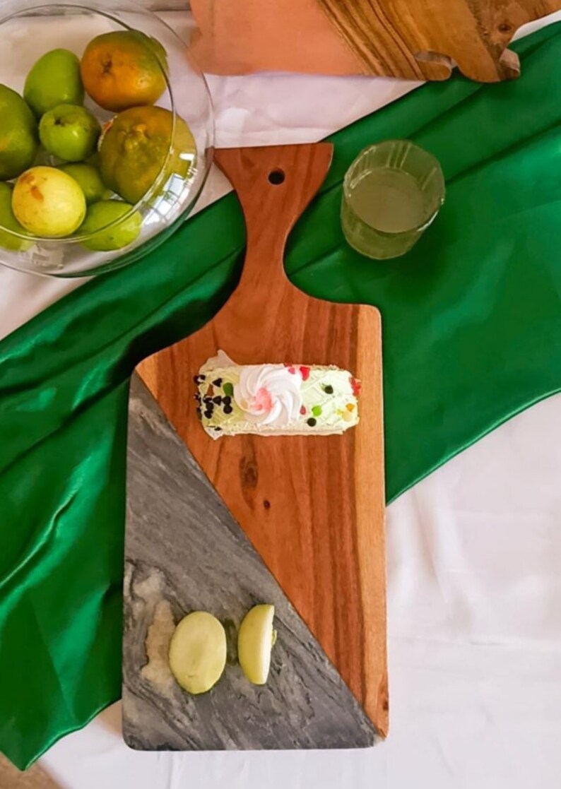 Cheese Board Marble & Wood Serving Board Bold Design Charcuterie Meal Prep Housewarming Gift At Home Chef Gifts for Him 11inch Rectangular