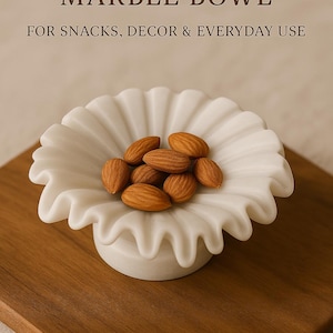 Handcrafted White Marble Bowl | Minimalist Stone Dish for Snacks, Keys, Jewelry, Decor | Coffee Table or Entryway Catchall