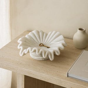 Handcrafted White Marble Bowl – 10-Inch Modern Catchall Dish image 1