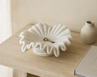Handcrafted White Marble Bowl – 10-Inch Modern Catchall Dish