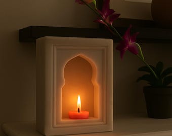 Handcrafted White Marble Mughal Lamp Niche – 7&quot; Arch Candle Holder | Indian Table Decor | Traditional Home Accent | Gift Idea
