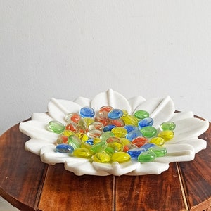 Handcrafted Antique Marble Round Bowl – Deep Urli and Fruit Bowl | Vintage Ring & Flower Dish | Housewarming Wedding Gift