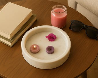 White Marble Tray – Modern Vanity Tray for Bathroom, Coffee Table, Entryway Decor | Handmade Marble Serving Tray | Minimalist Home Accent