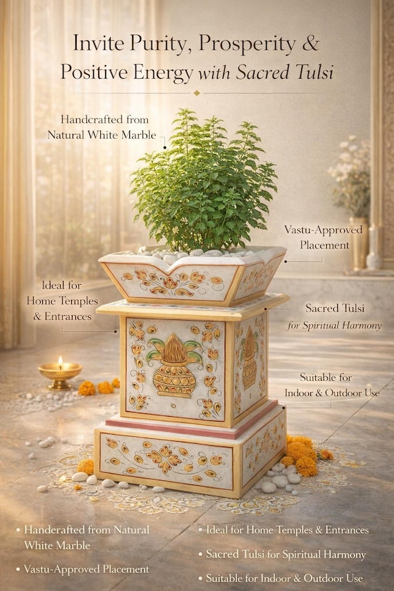 Handcrafted White Marble Tulsi Planter – Indian Pooja Decor - Etsy