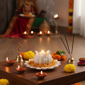 Handmade White Marble Bowl & Tealight Candle Holder | Decorative Urli for Festive Decor, Diwali Gift, Luxury Home Accent, Housewarming Gift