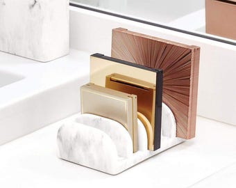 White Marble Makeup Organizer Tray | Luxury Vanity Storage, 5 Slots