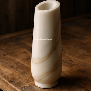 White Marble Vase for Flowers | Handmade Vase | Modern Minimalist Cylinder Vase | Tall Marble Home Decor Centerpiece | Unique Slant-Top Vase