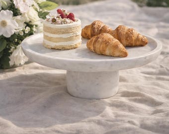 White Marble Cake Stand 10 Inch | Handmade Dessert Pedestal | Luxury Picnic & Holiday Serving Stand