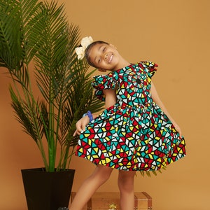 African Print Little Girl Multicoloured Dress for Birthday and special Occasions image 1