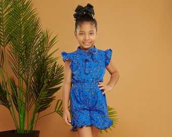 African Print Girls Tshirt and shorts Set Star Print