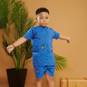 African Print Boys Tshirt and shorts set Star Print image 1