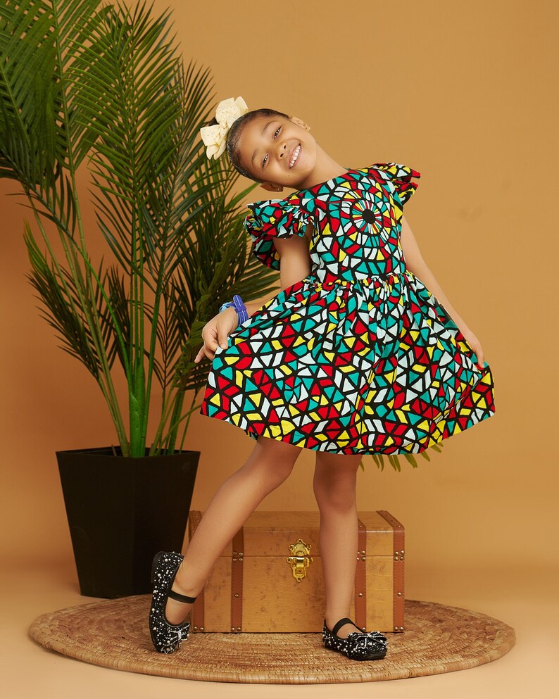 African Print Little Girl Multicoloured Dress for Birthday and special Occasions image 1