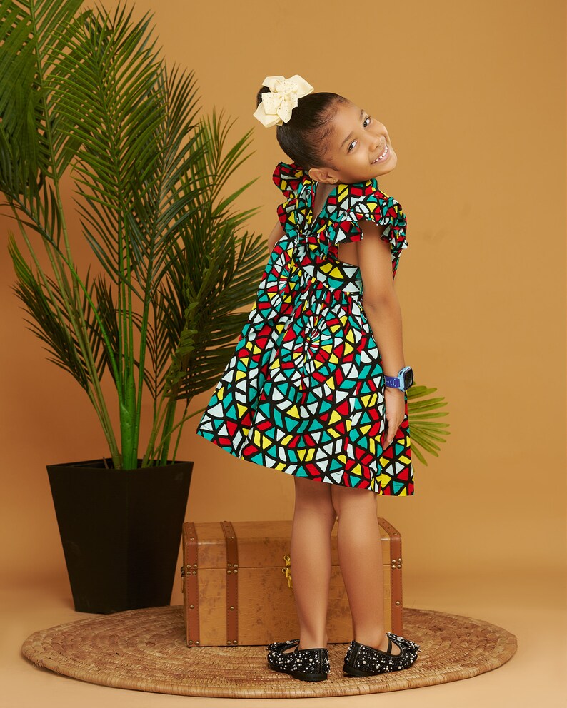 African Print Little Girl Multicoloured Dress for Birthday and special Occasions image 2