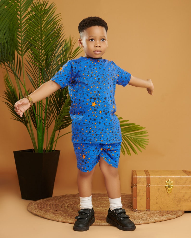 African Print Boys Tshirt and shorts set Star Print image 1