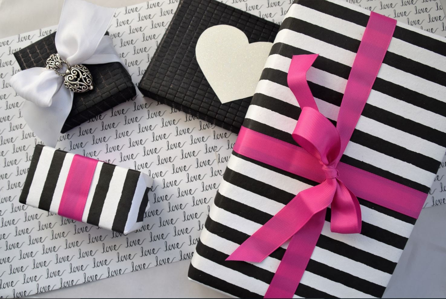 Set of 3 Black and White Striped Wrapping Paper Roll set of 2 XL