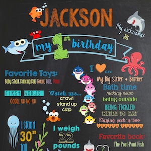First Birthday Chalkboard Sign, Shark First Birthday, Baby Shark Birthday Sign, Birthday Chalkboard Sign, Photo Prop, Printable, Shark Sign