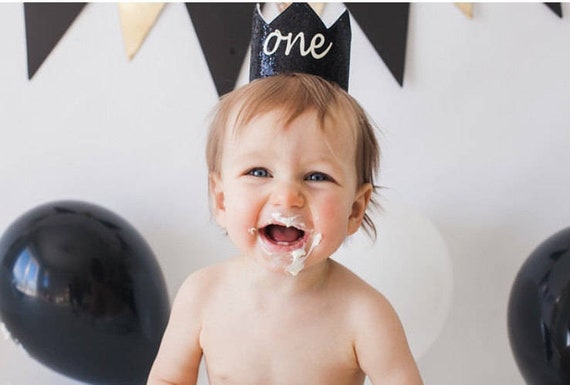 First Birthday Party Crown For Baby Boy In Black And White Etsy
