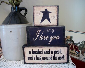 I Love You a Bushel and a Peck Block Set. CUSTOM I Love You Gift. Special Just Because Gift.