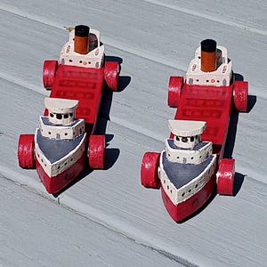 Wooden Toy Boats, Great Lakes Freighters, With Wheels