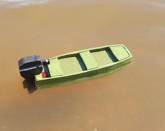 Toy Wooden Jon Boat with Outboard Motor