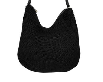 vintage Sac à bandoulière tissé Paola del Lungo noir crochet Italie